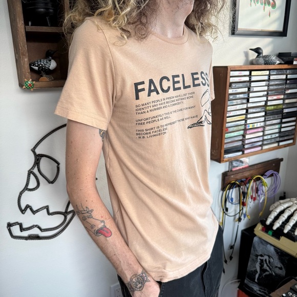 Faceless Prison Art Tan Short Sleeve Graphic Tee ~ Size Small - Picture 6 of 7